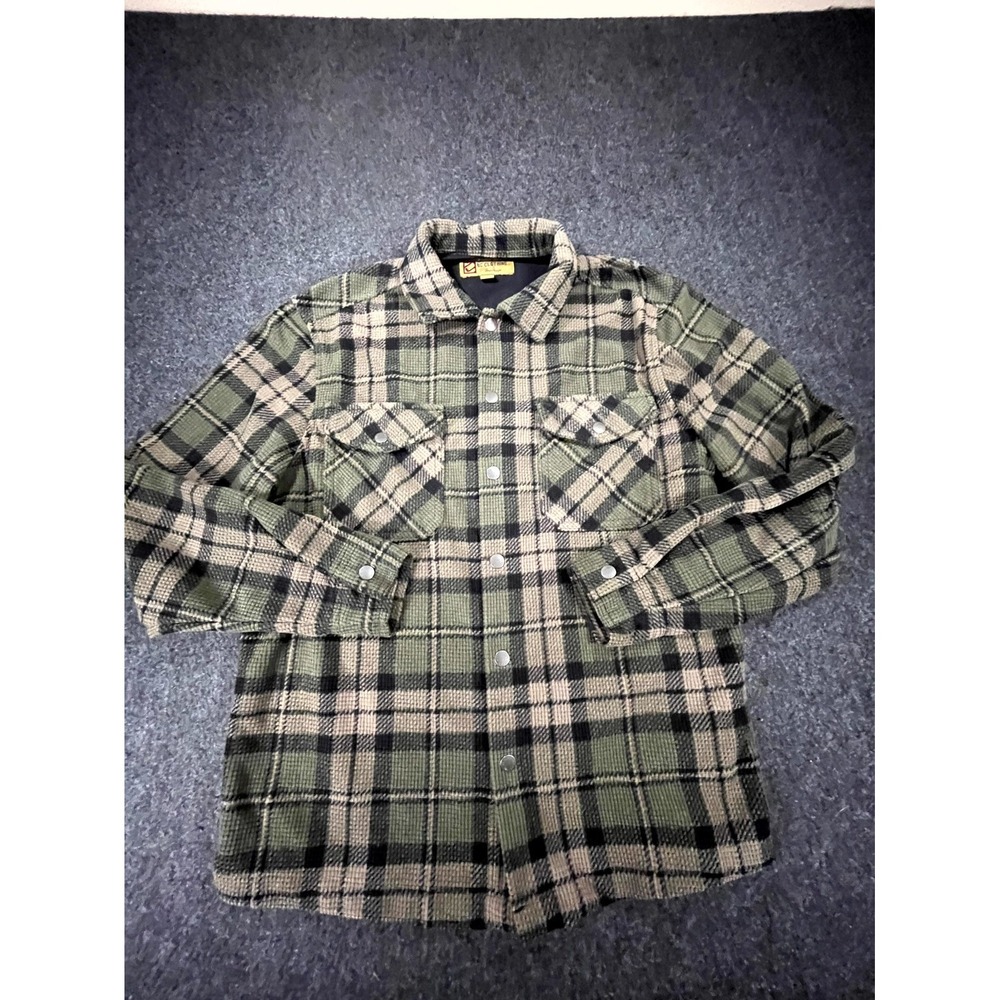 BC Clothing Co Heritage Shirt Jacket Mens S Green Plaid Fleece Lined Snap Front